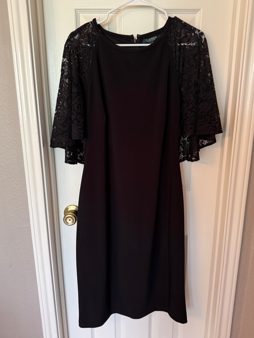 Ralph Lauren Black Lace-Sleeve Midi Dress